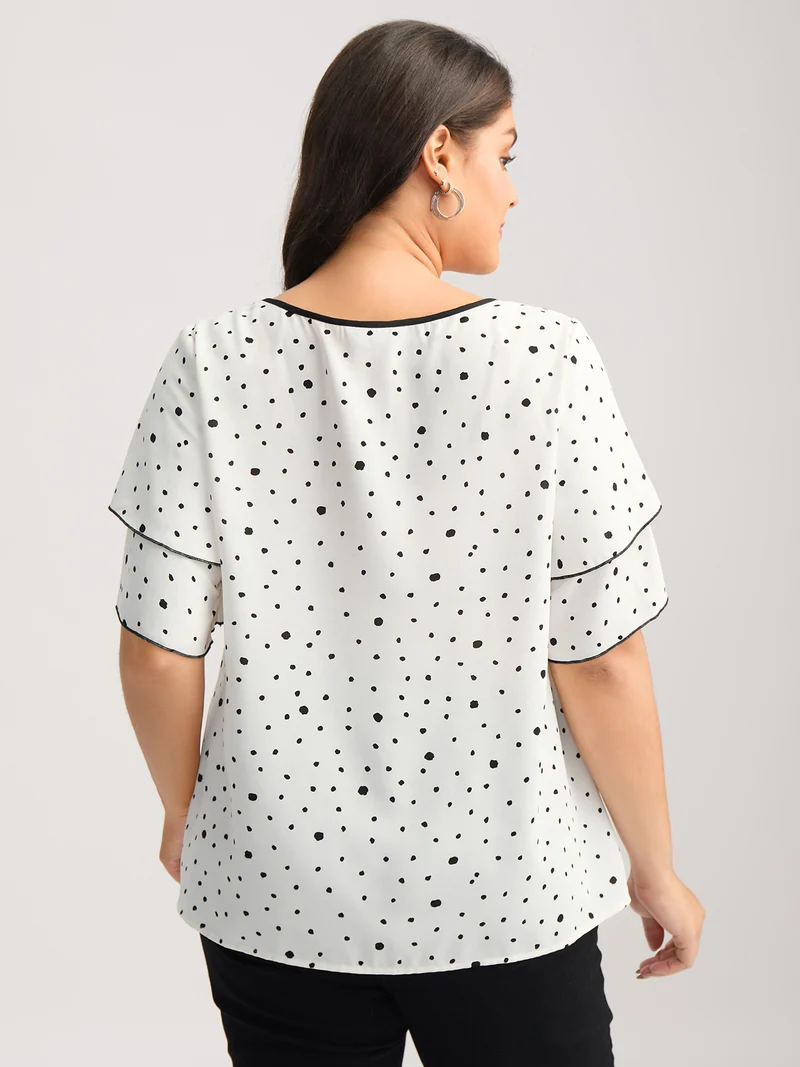 Polka Dots Contrast Layered Sleeve Blouse