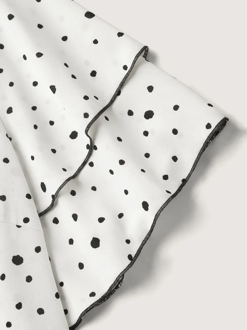 Polka Dots Contrast Layered Sleeve Blouse