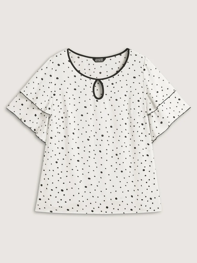 Polka Dots Contrast Layered Sleeve Blouse