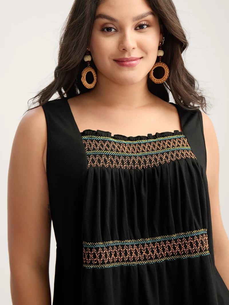 Colorful Shirred Detail Offsleeves Tank Top