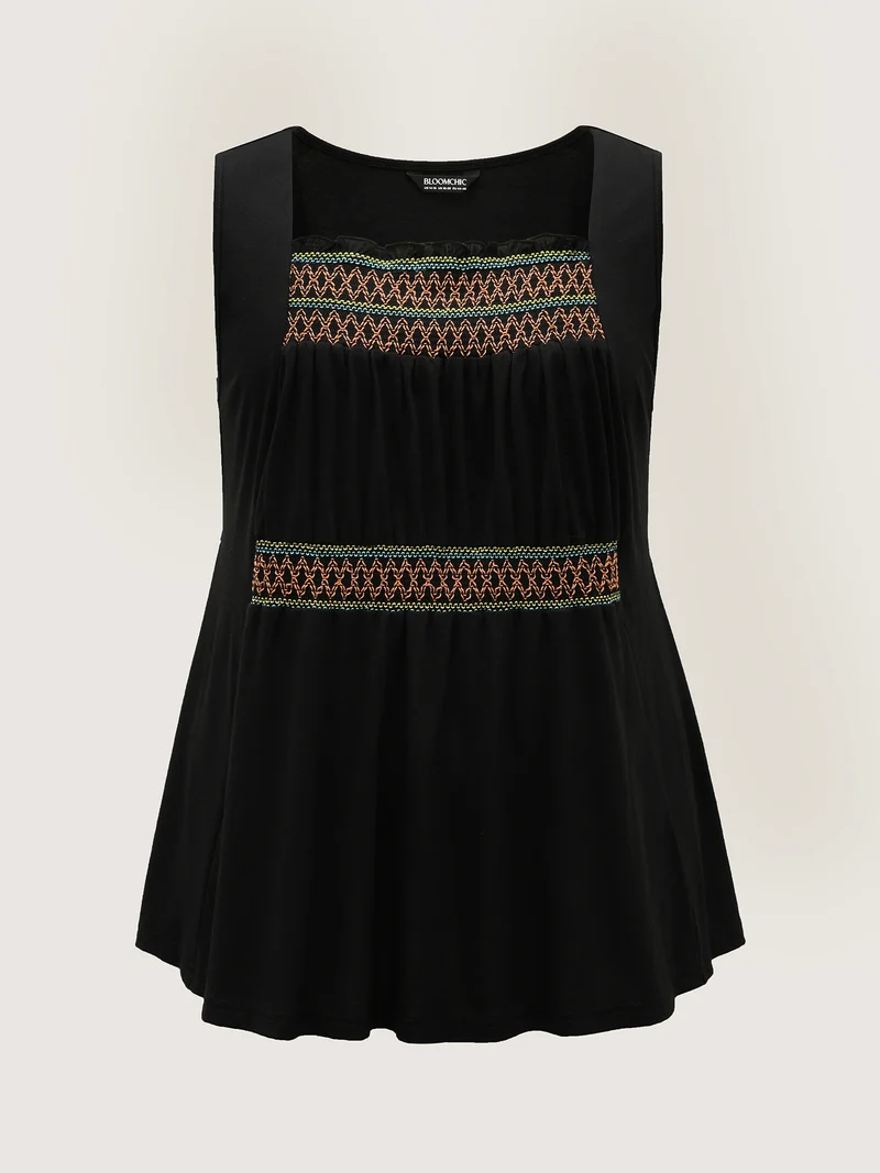 Colorful Shirred Detail Offsleeves Tank Top