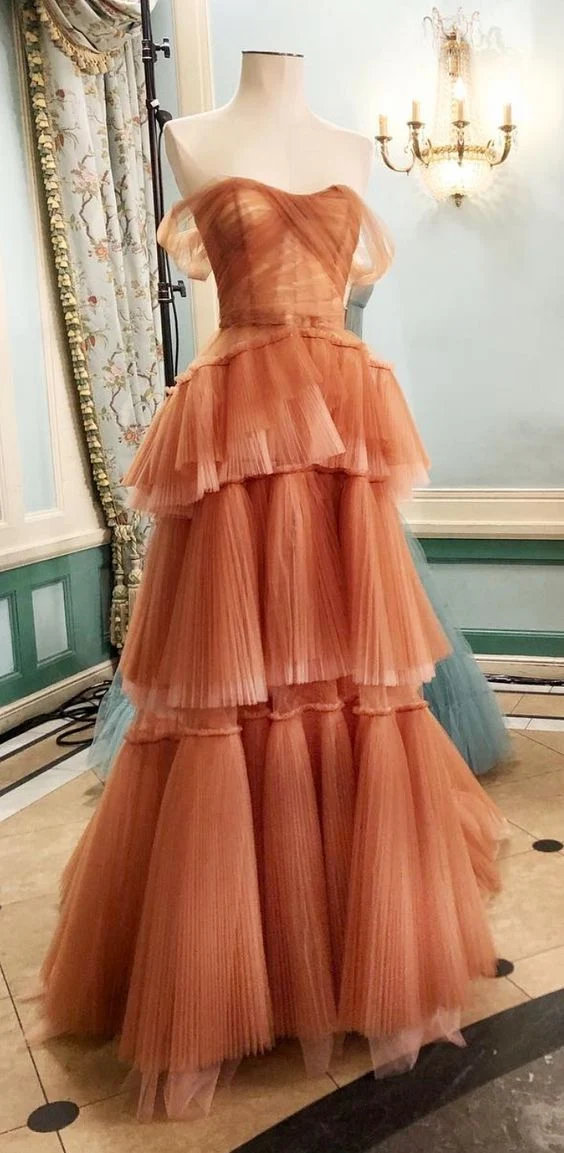 Robe de soirée longue élégante couleur café à col en cœur