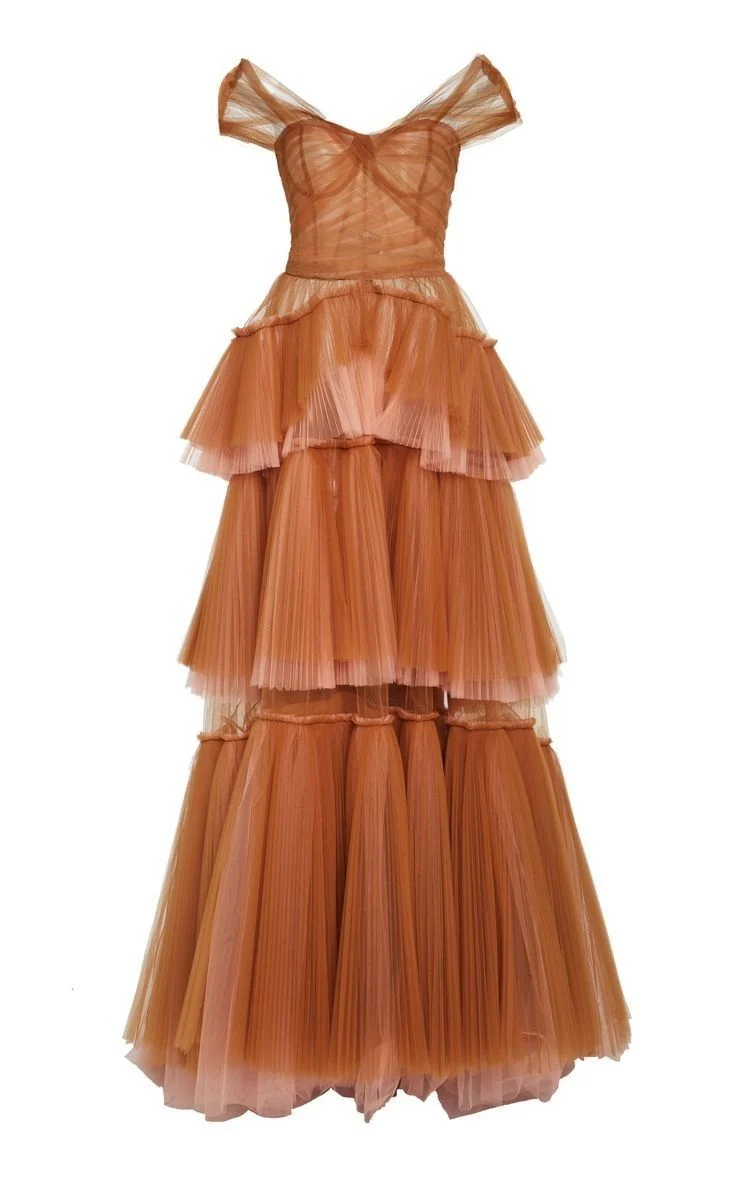 Robe de soirée longue élégante couleur café à col en cœur
