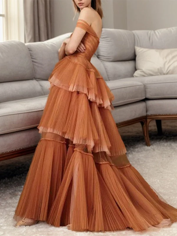 Robe de soirée longue élégante couleur café à col en cœur