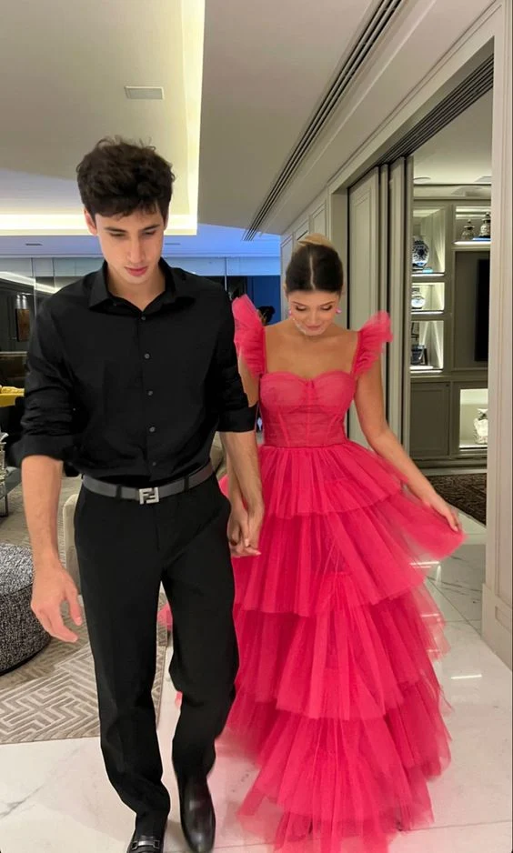 Robes de bal en tulle rose et robes de soirée longues