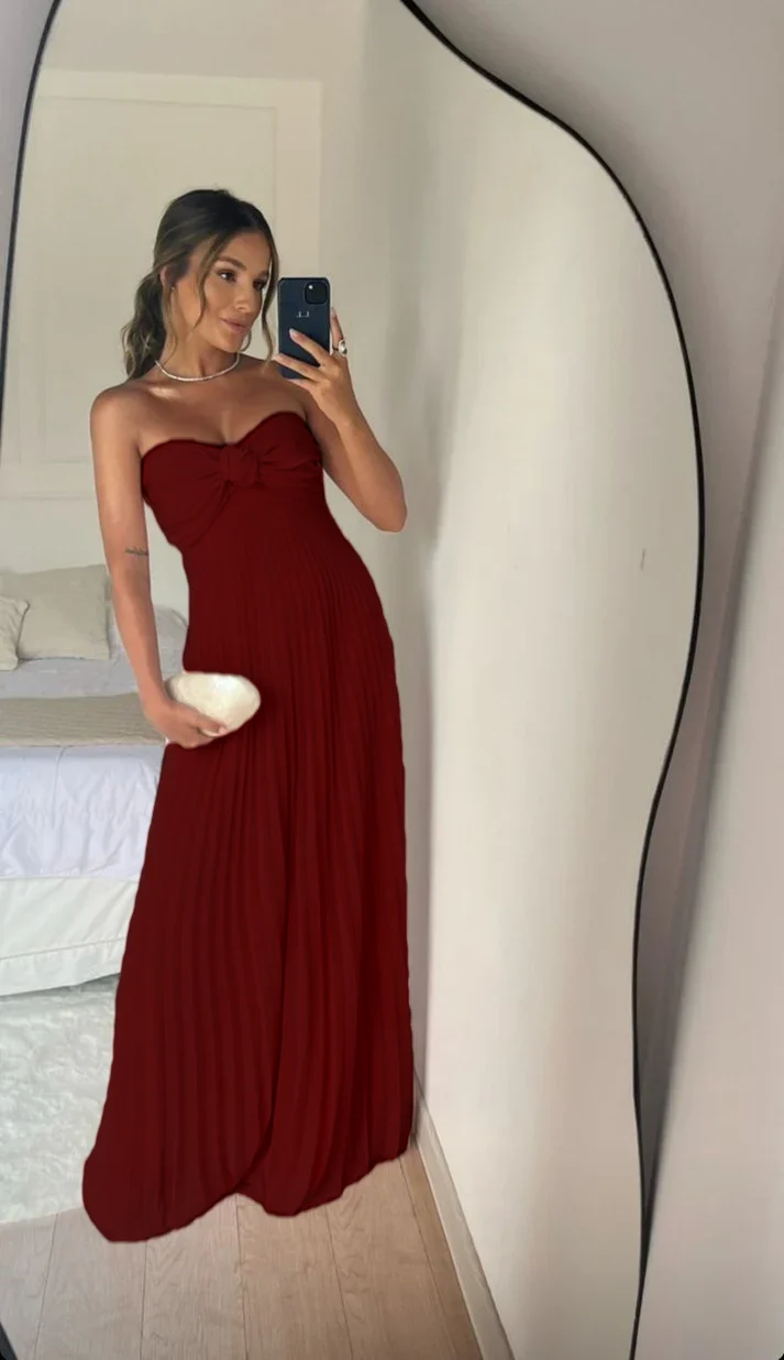 Robe de bal longue bustier trapèze plissée rose