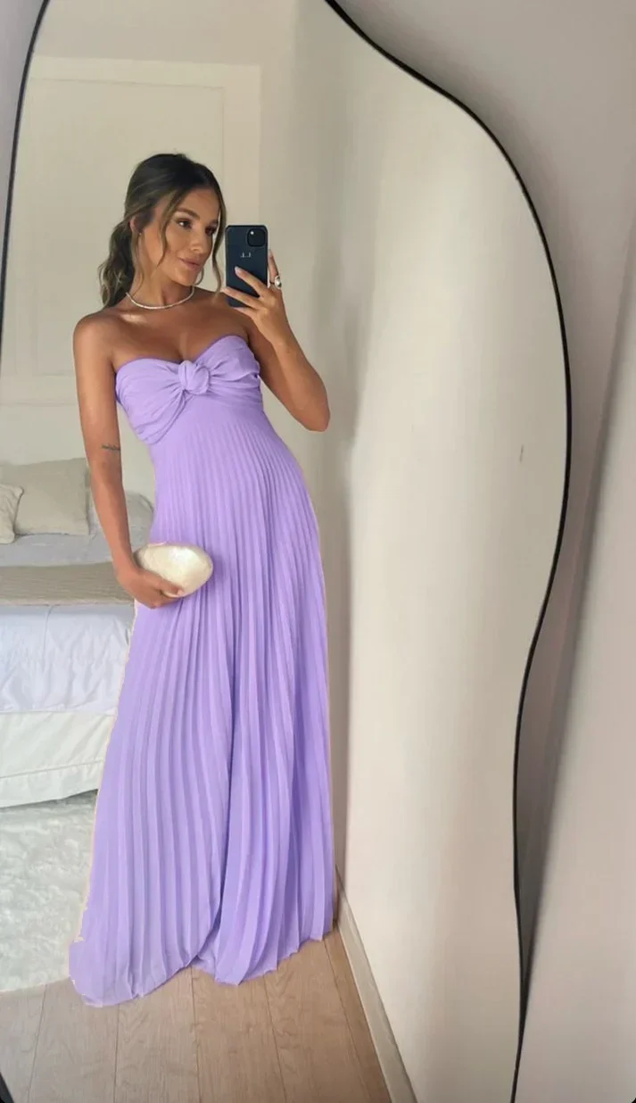 Robe de bal longue bustier trapèze plissée rose