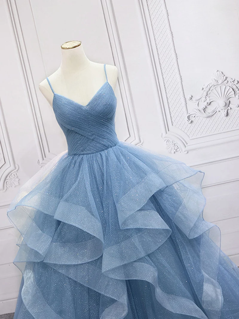 Robe de bal longue en tulle bleu, magnifique robe longue pour les 16 ans