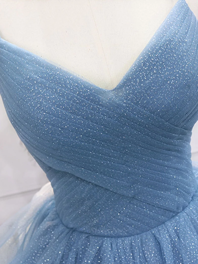 Robe de bal longue en tulle bleu, magnifique robe longue pour les 16 ans