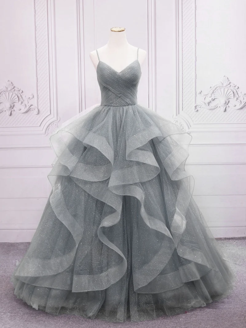 Robe de bal longue en tulle bleu, magnifique robe longue pour les 16 ans
