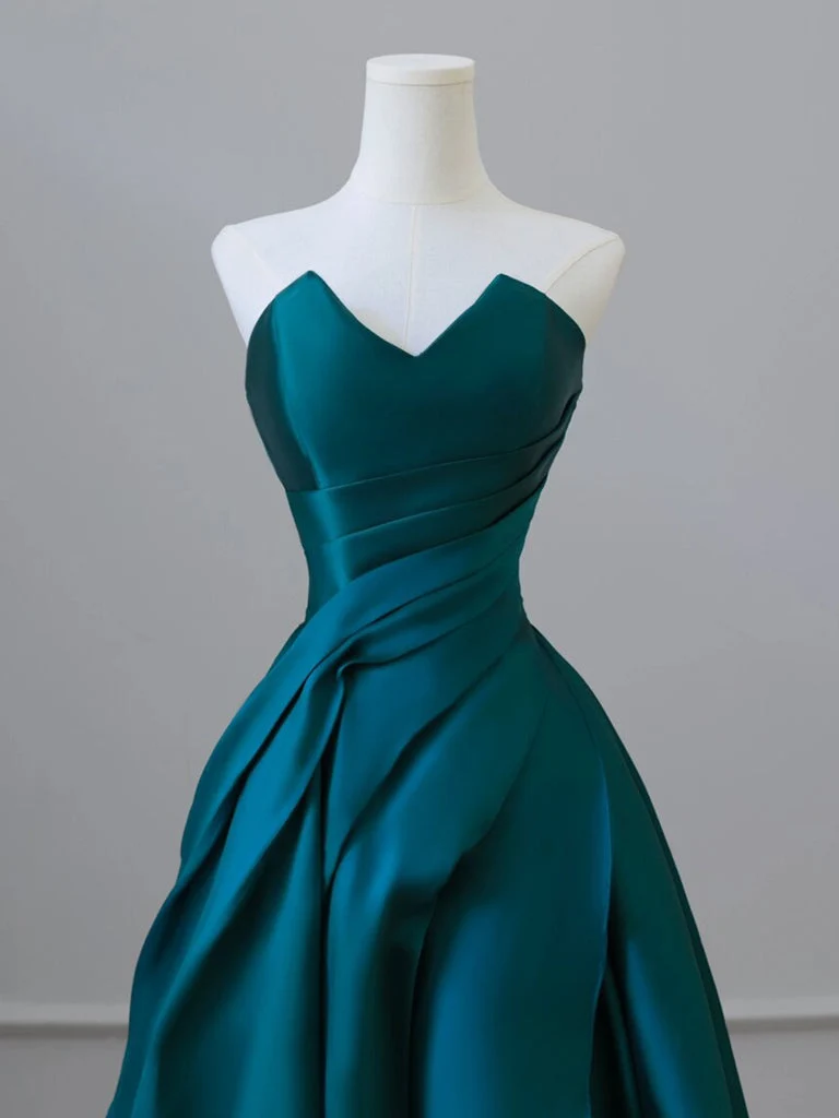 Robe de bal longue trapèze en satin bleu paon, élégante robe de soirée