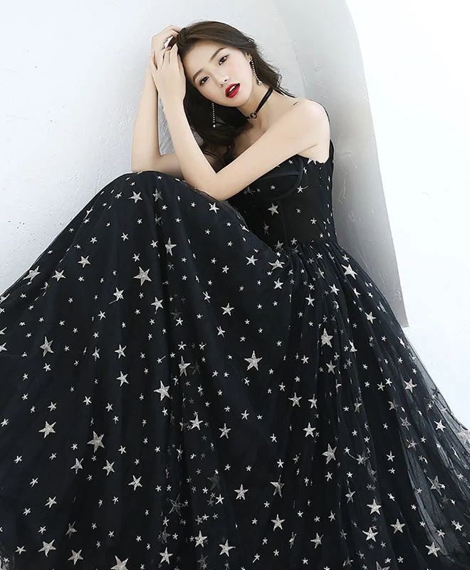 Robe de soirée longue noire en tulle à col en V