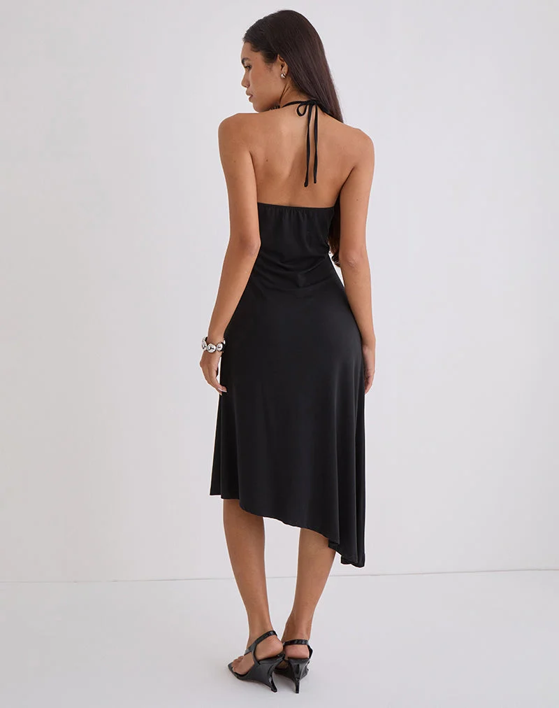 Robe midi Zavine en cupro, fleur Diamante, noir