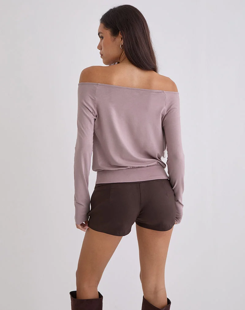 Haut à manches longues et col roulé en jersey mauve poussiéreux