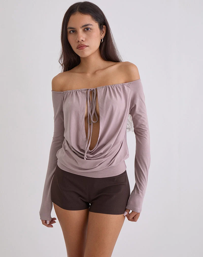 Haut à manches longues et col roulé en jersey mauve poussiéreux