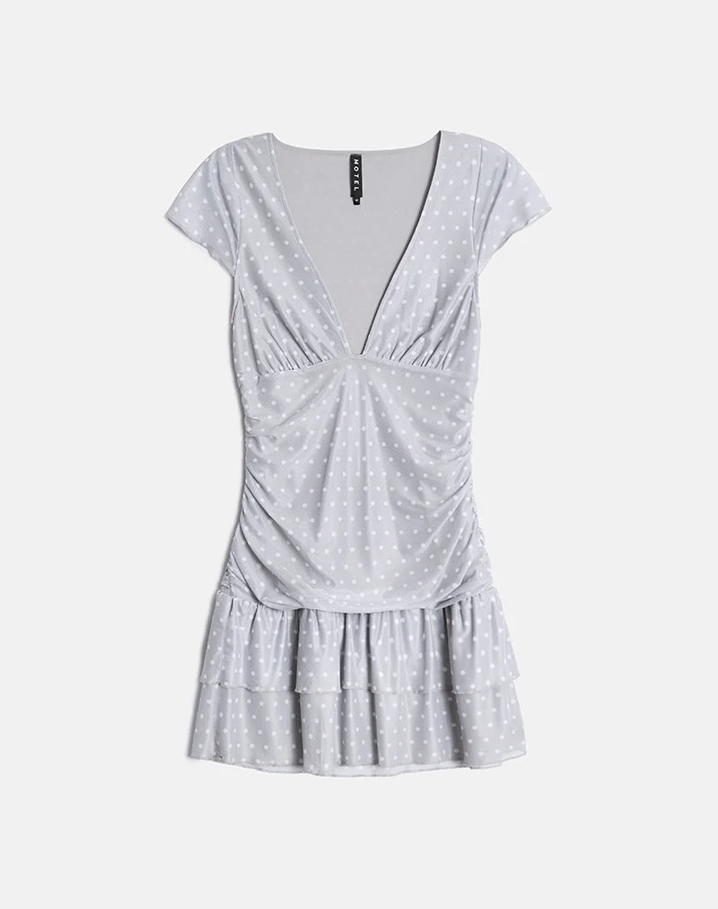 Mini-robe à manches courtes Mowgli, gris à pois blancs micro