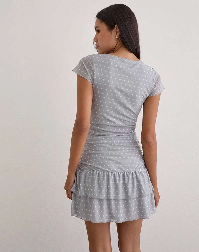 Mini-robe à manches courtes Mowgli, gris à pois blancs micro