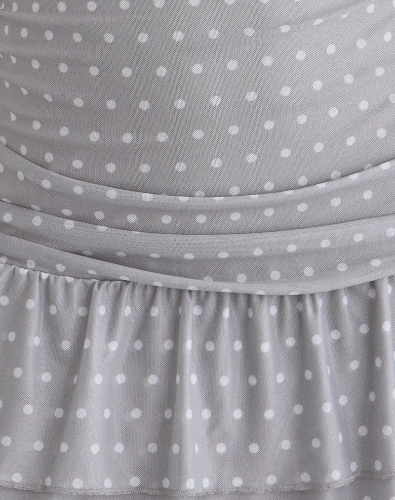 Mini-robe à manches courtes Mowgli, gris à pois blancs micro