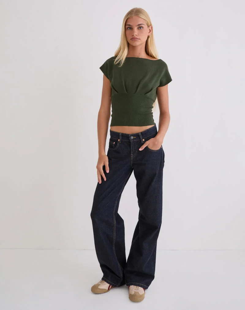 Haut Elin en tricot kaki avec boutons en perle