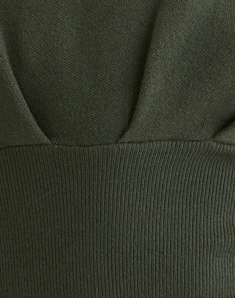 Haut Elin en tricot kaki avec boutons en perle