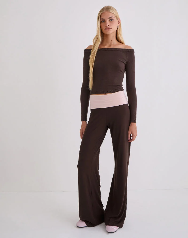Pantalon à revers Coreta en chocolat amer et lilas clair