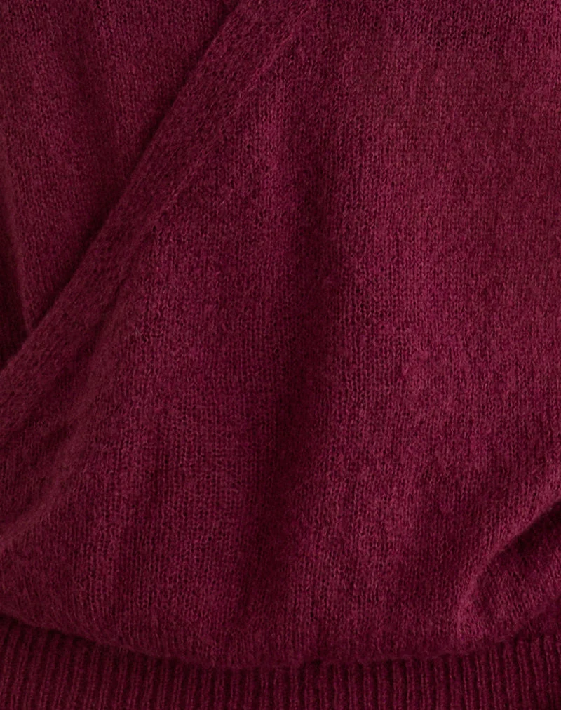 Haut cache-cœur plongeant Saroya en tricot couleur vin