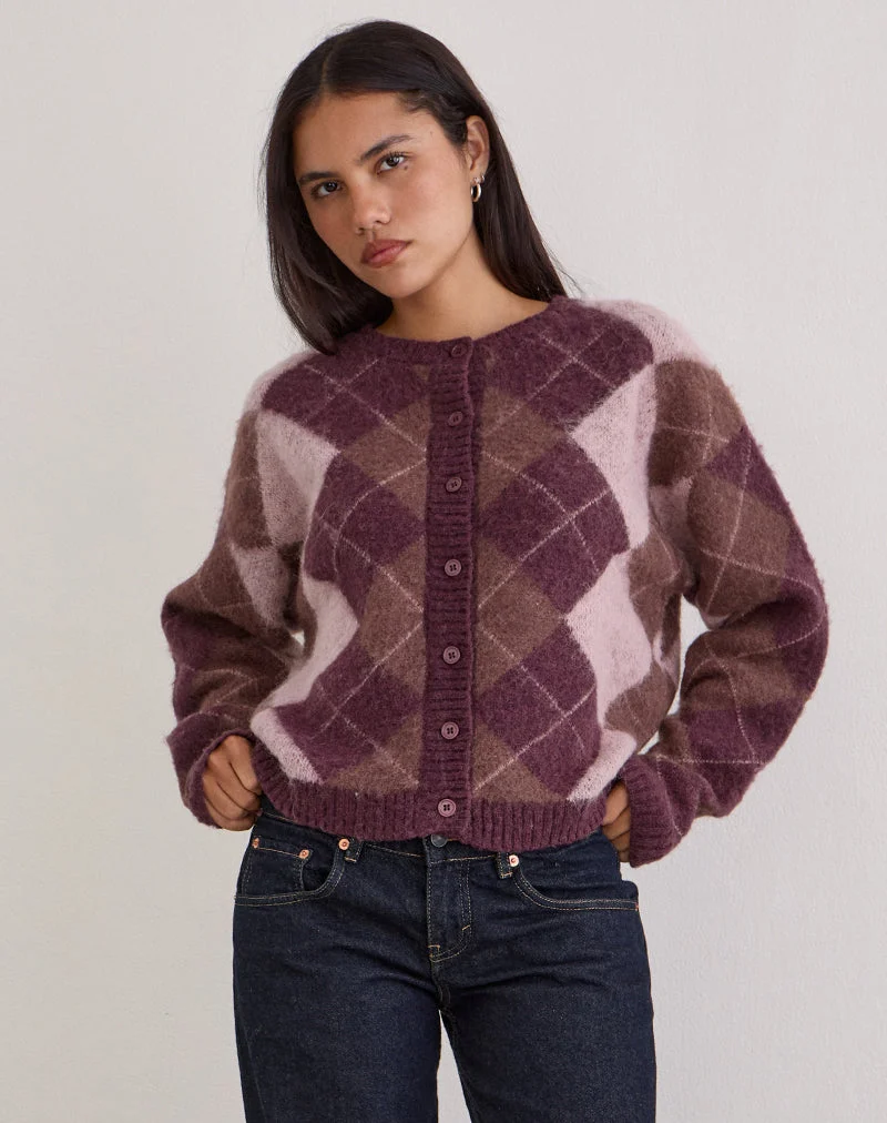 Cardigan Eliana en tricot argyle rose