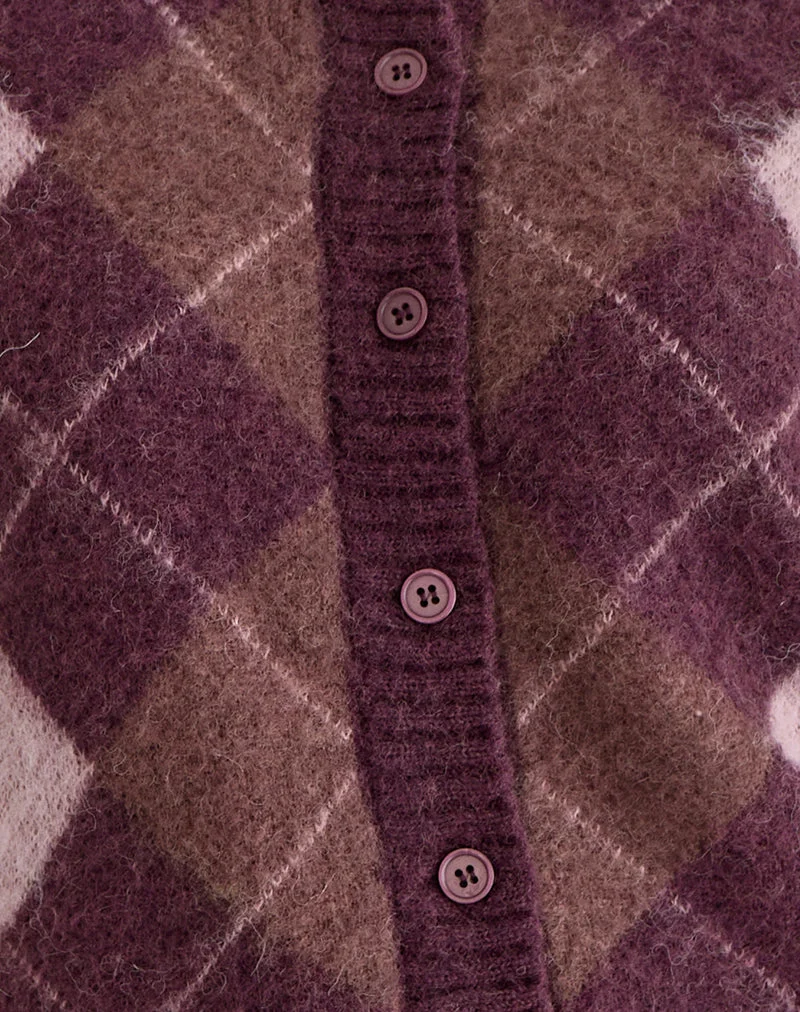 Cardigan Eliana en tricot argyle rose