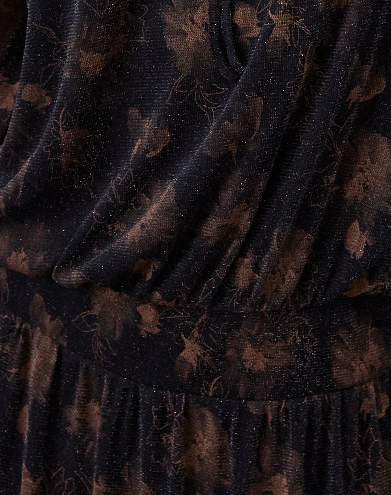 Mini-robe à manches longues Nisha, noire avec reflets bronze