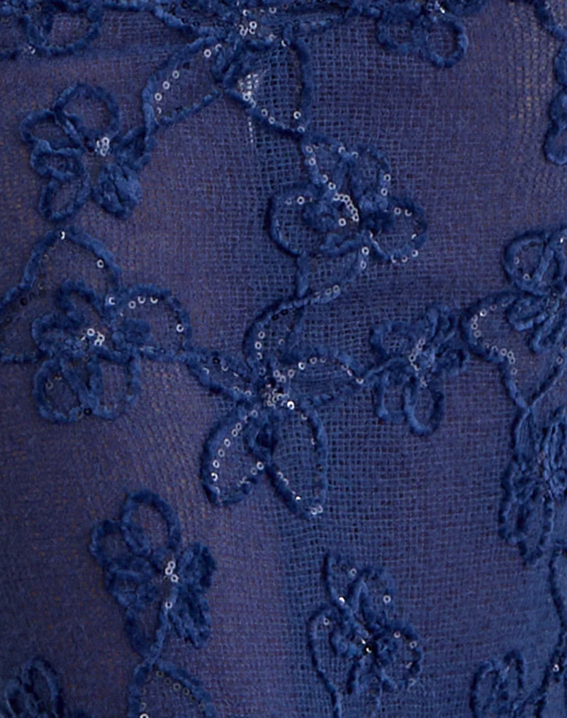 Haut dos nu Ruwi en maille à paillettes bleu marine
