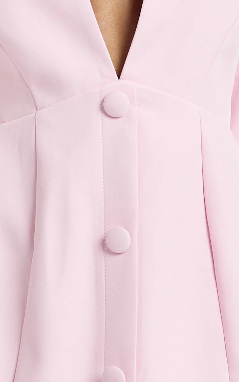 Ninette Mini Dress - V Neck Tulip Hem Blazer Dress in Pink