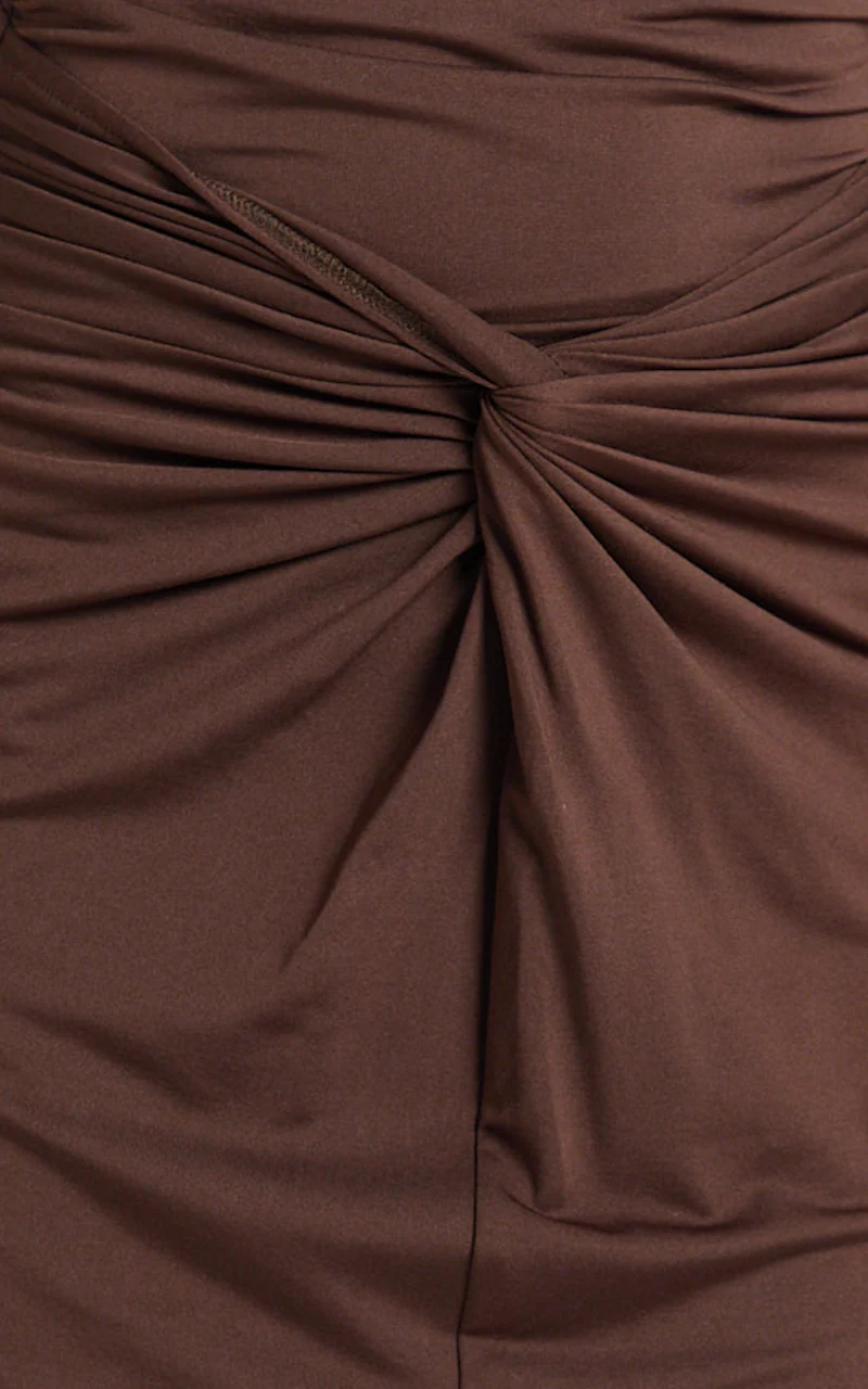 Ginny Maxi Dress - Jersey Ruched V Waist Dress in Chocolate