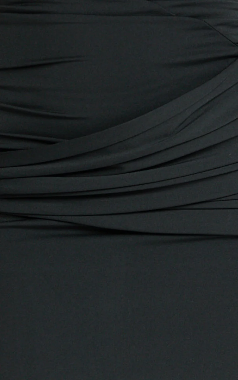 Ginny Maxi Dress - Asymmetric Neck Waist Tie Dress in Black