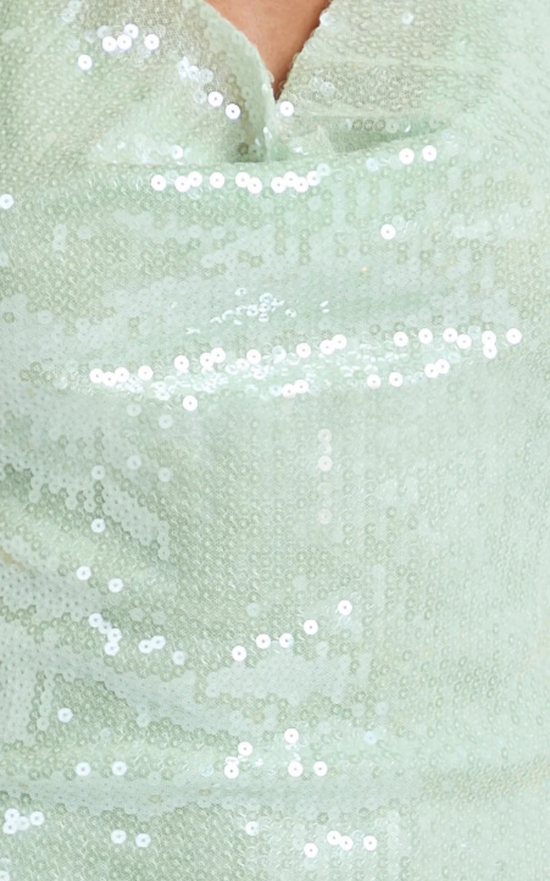 Elia Mini Dress - Wet Sequin Cowl Neck Dress in Mint