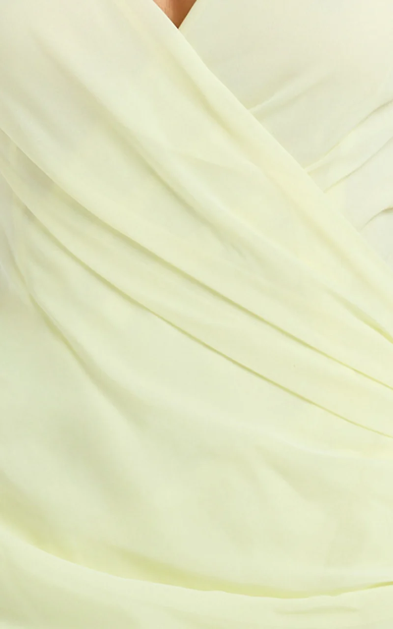 Hillary Maxi Dress - Draped V Neck Low Back Dress in Lemon