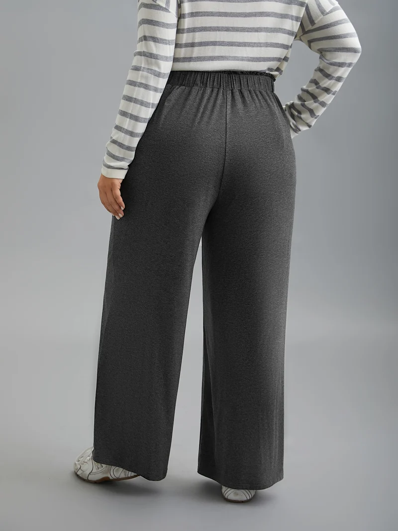 Button-Front Ruffled Waist Stretchy Pants