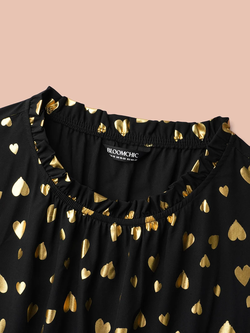 Glitter Heart Print Stretchy Waist Dress