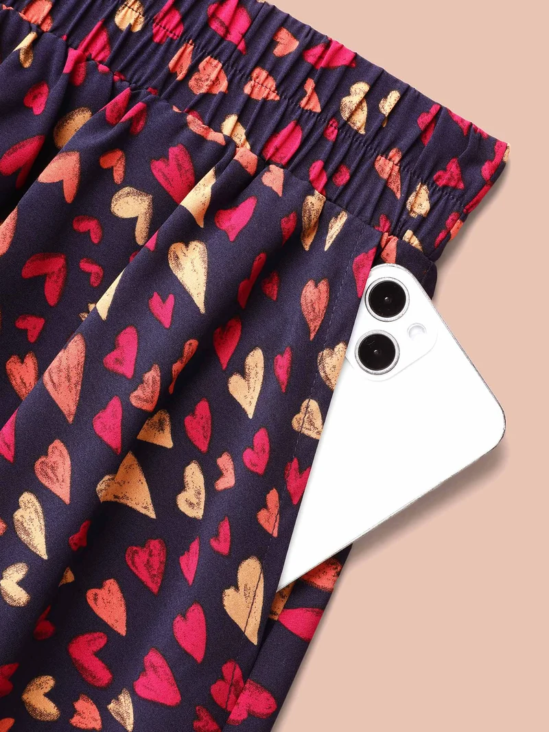 Love Pattern Elastic Waist Gathered Skirt