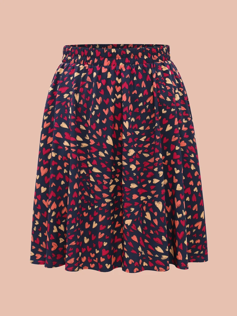 Love Pattern Elastic Waist Gathered Skirt