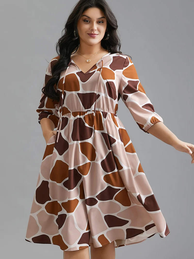 Neck-Tie Color Block Waist Cinched Dress