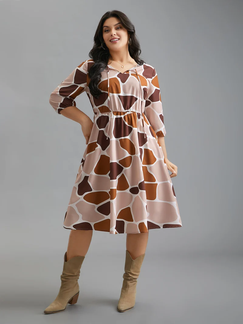 Neck-Tie Color Block Waist Cinched Dress