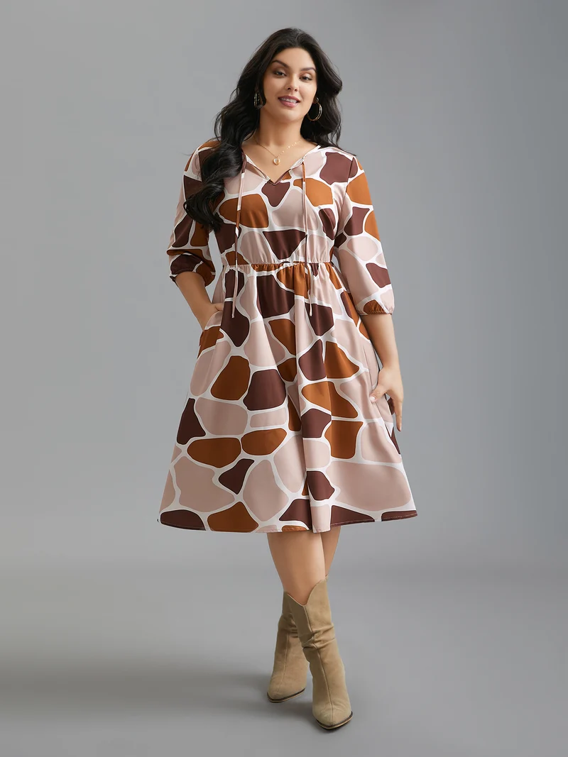 Neck-Tie Color Block Waist Cinched Dress