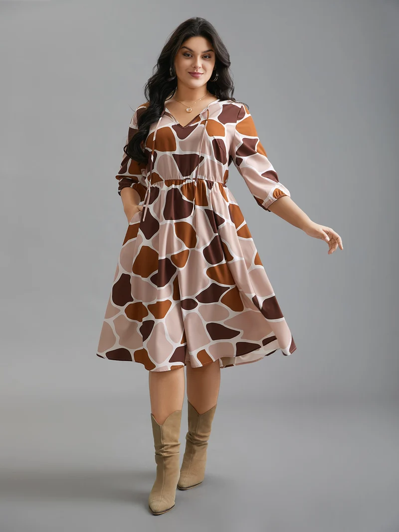 Neck-Tie Color Block Waist Cinched Dress
