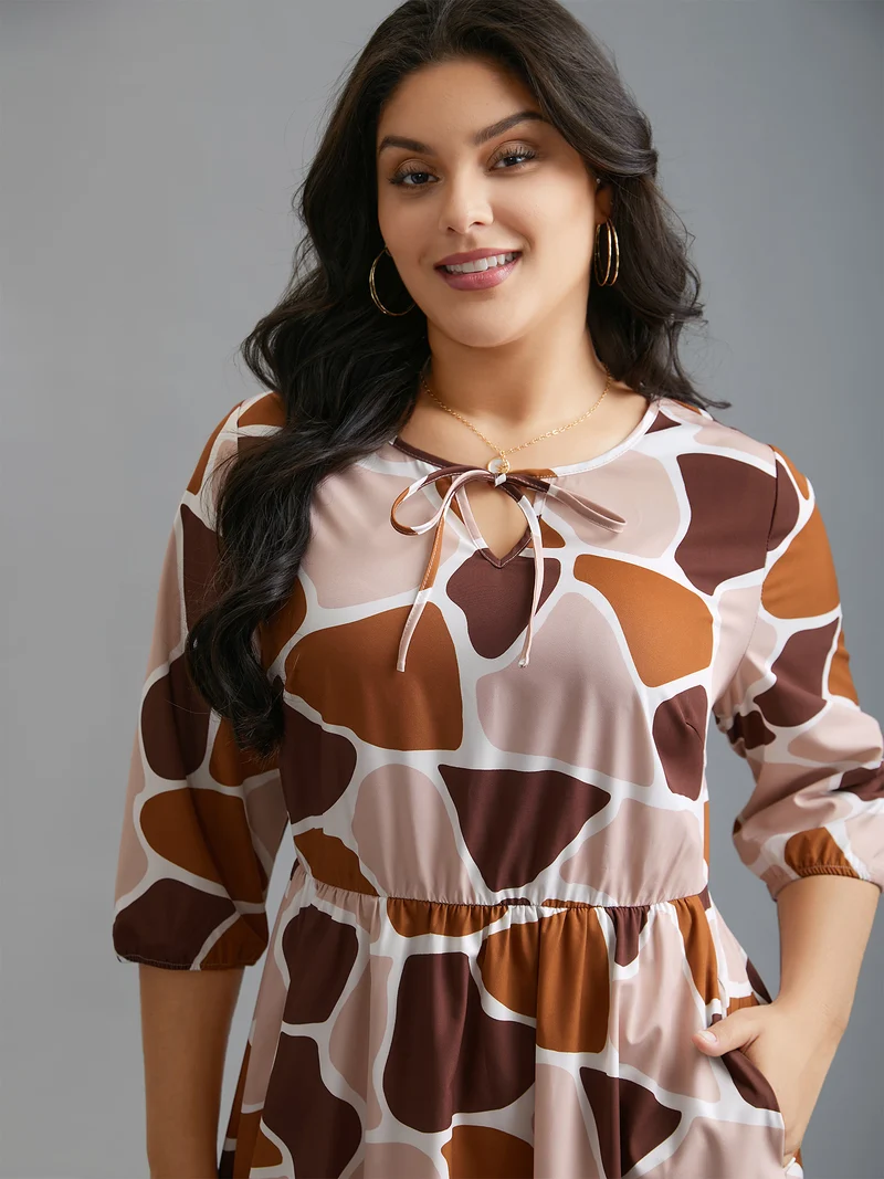 Neck-Tie Color Block Waist Cinched Dress