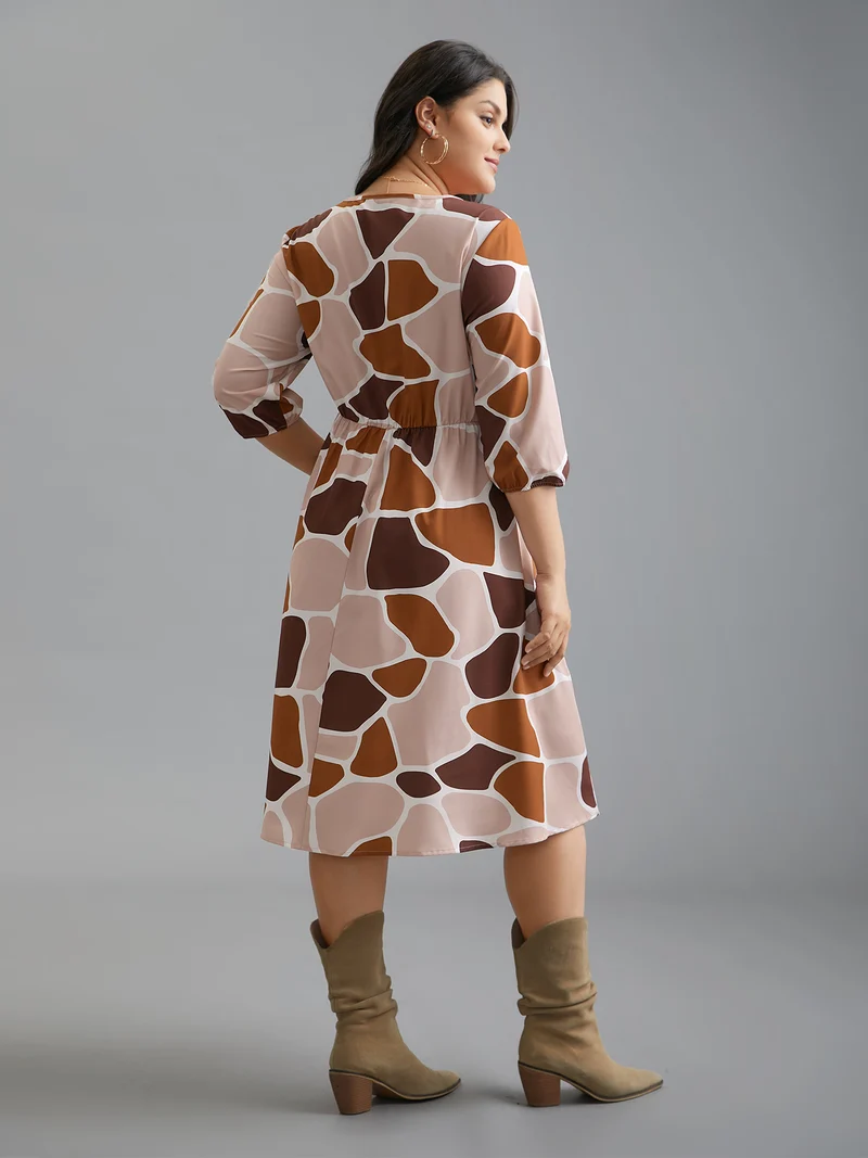 Neck-Tie Color Block Waist Cinched Dress