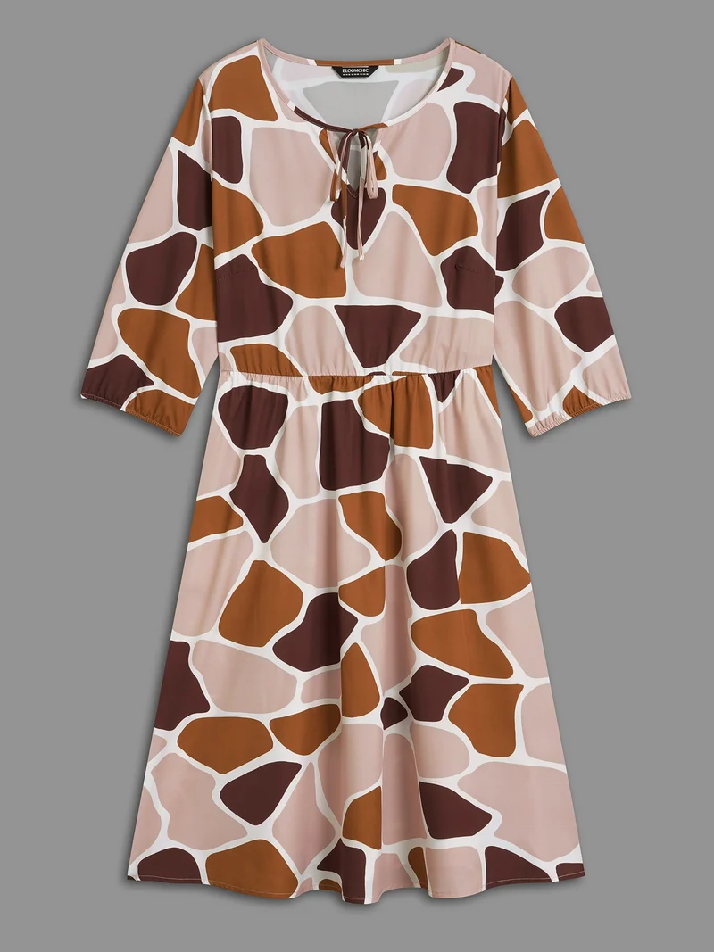 Neck-Tie Color Block Waist Cinched Dress
