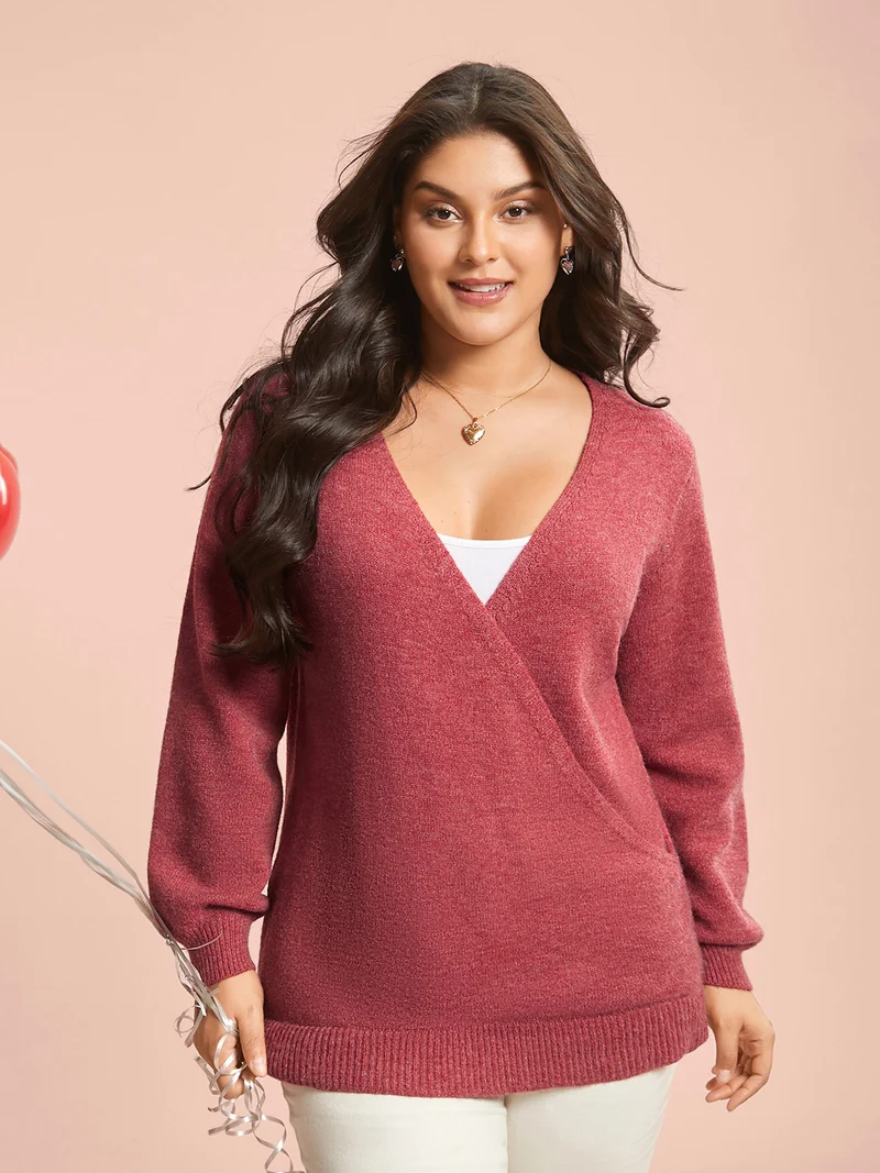 Surplice Neck Solid Textured Pullover