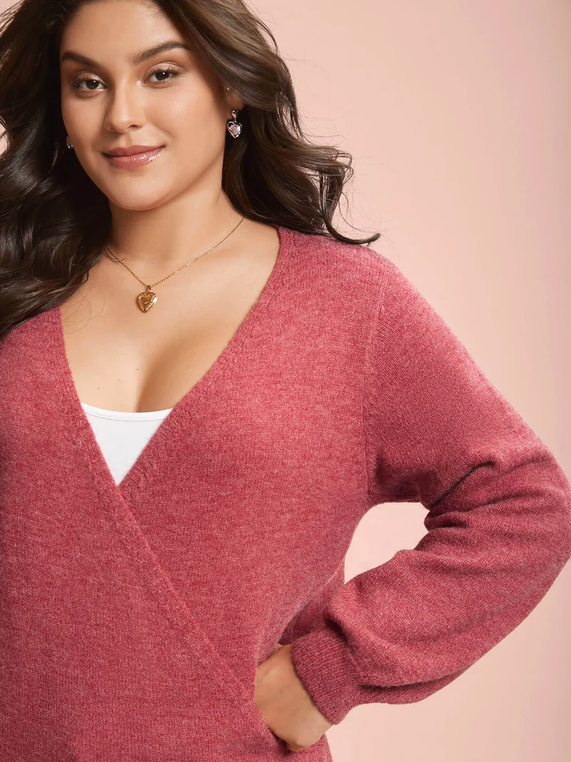 Surplice Neck Solid Textured Pullover
