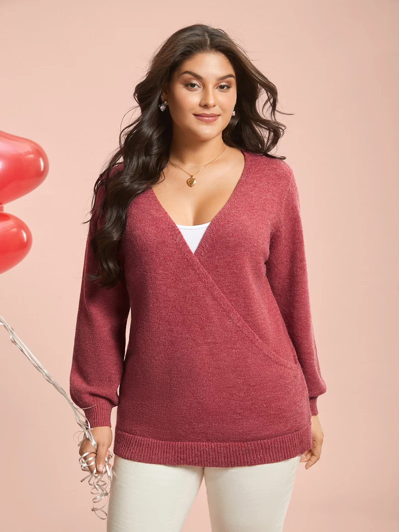 Surplice Neck Solid Textured Pullover
