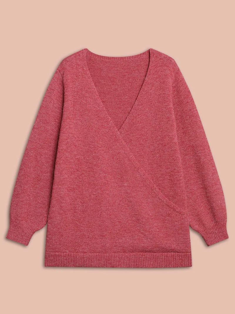Surplice Neck Solid Textured Pullover